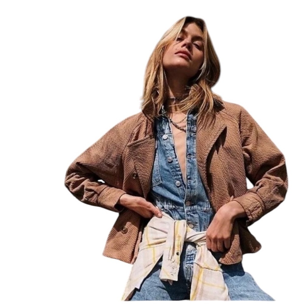 FREE PEOPLE Remi Oversized Corduroy Double Breasted Jacket in camel